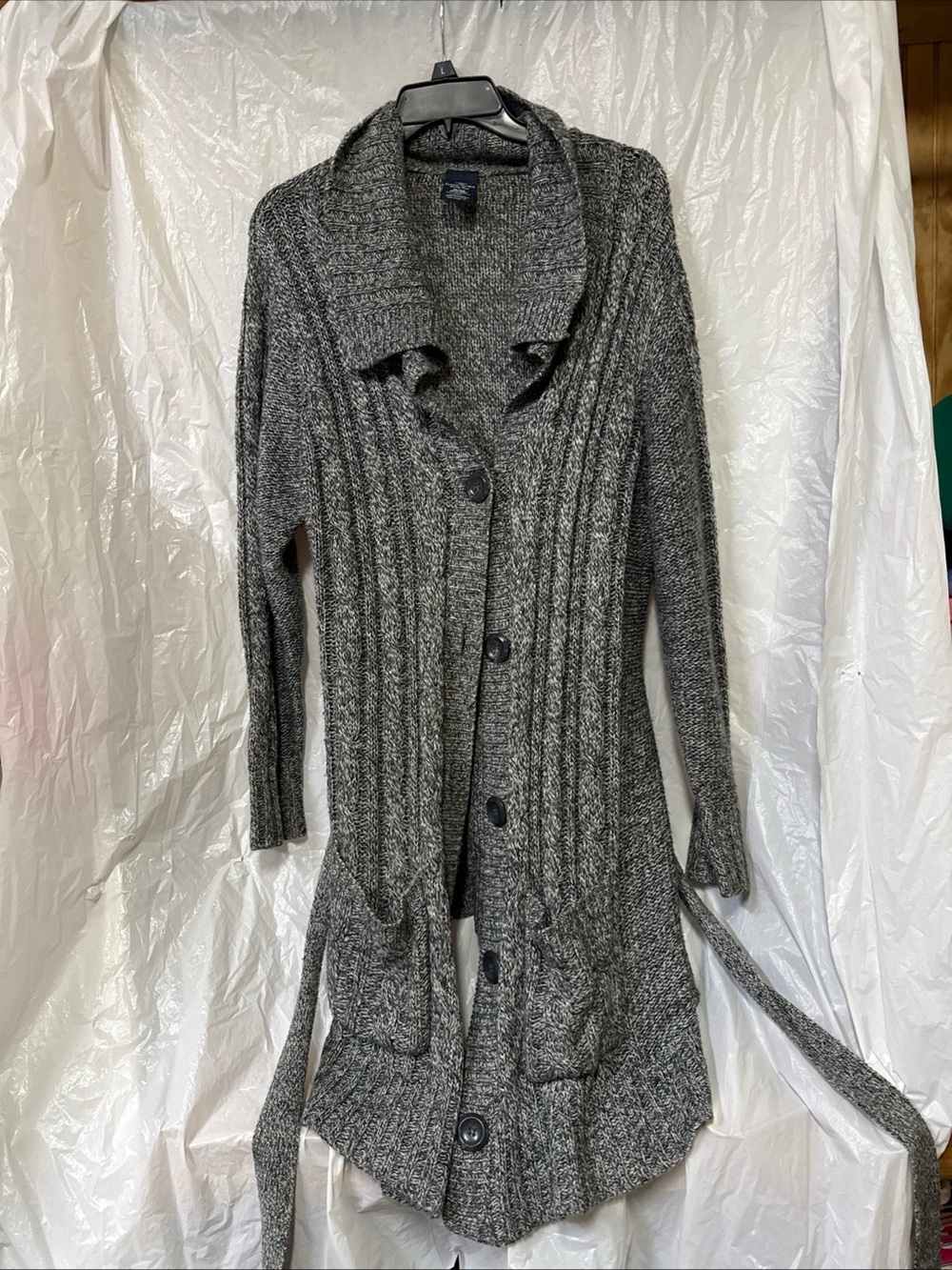 Faded GlooLong Shawl-Collar Button Cardigan Sweater - Gray size 3X